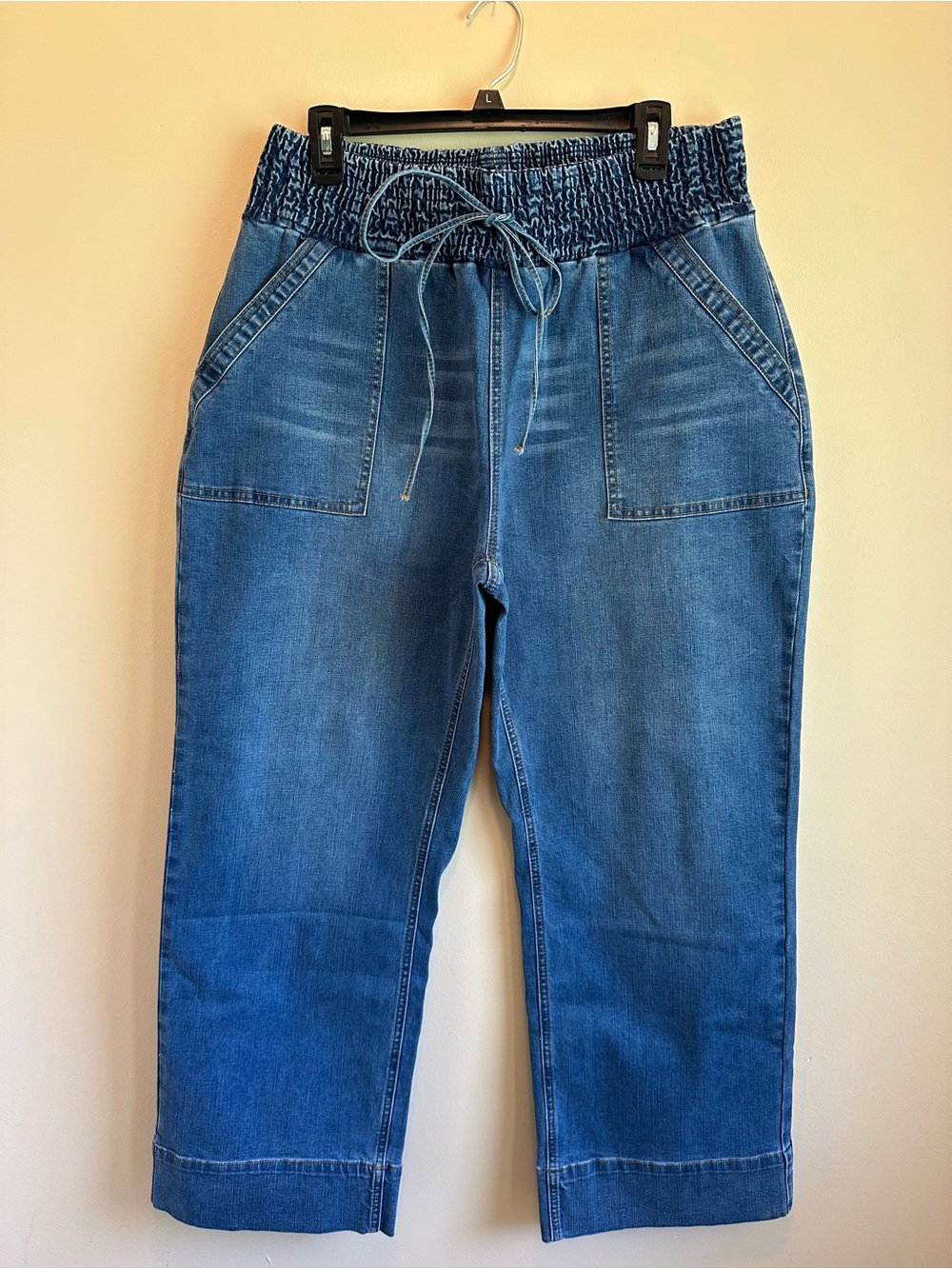 NWOT Women’s 3XL(16-18) Flamingals Mid Blue Wide Leg Elastic Tie Jeans Stretchy